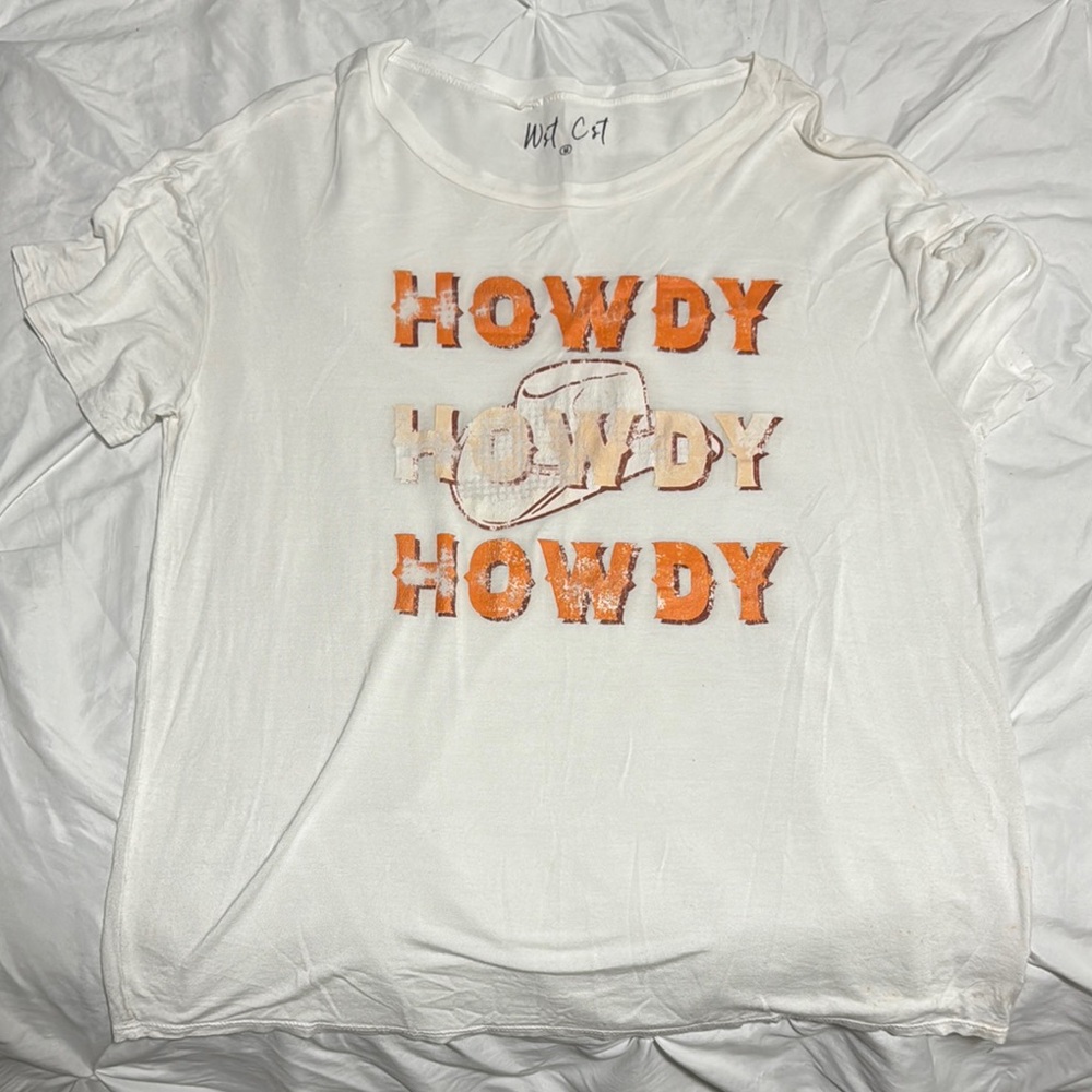 Orange and White Short Sleeve Tee with Howdy Graphic